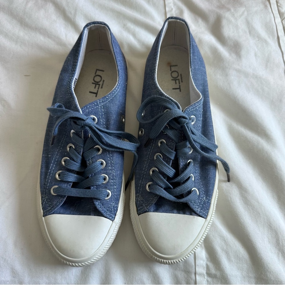 LOFT Denim Lace-Up Sneakers Blue Canvas Converse Style Shoes Size 8